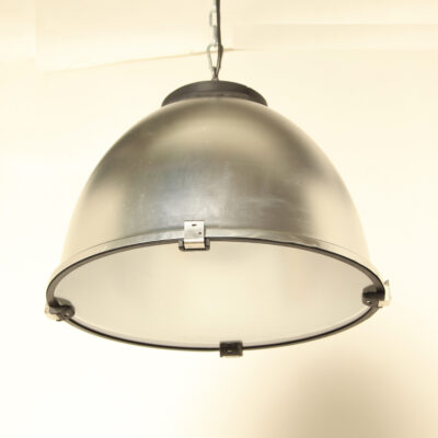 Aluminum-hanging lamp-Silver-lampshade-glass-Restored-new-hanging system-industrial