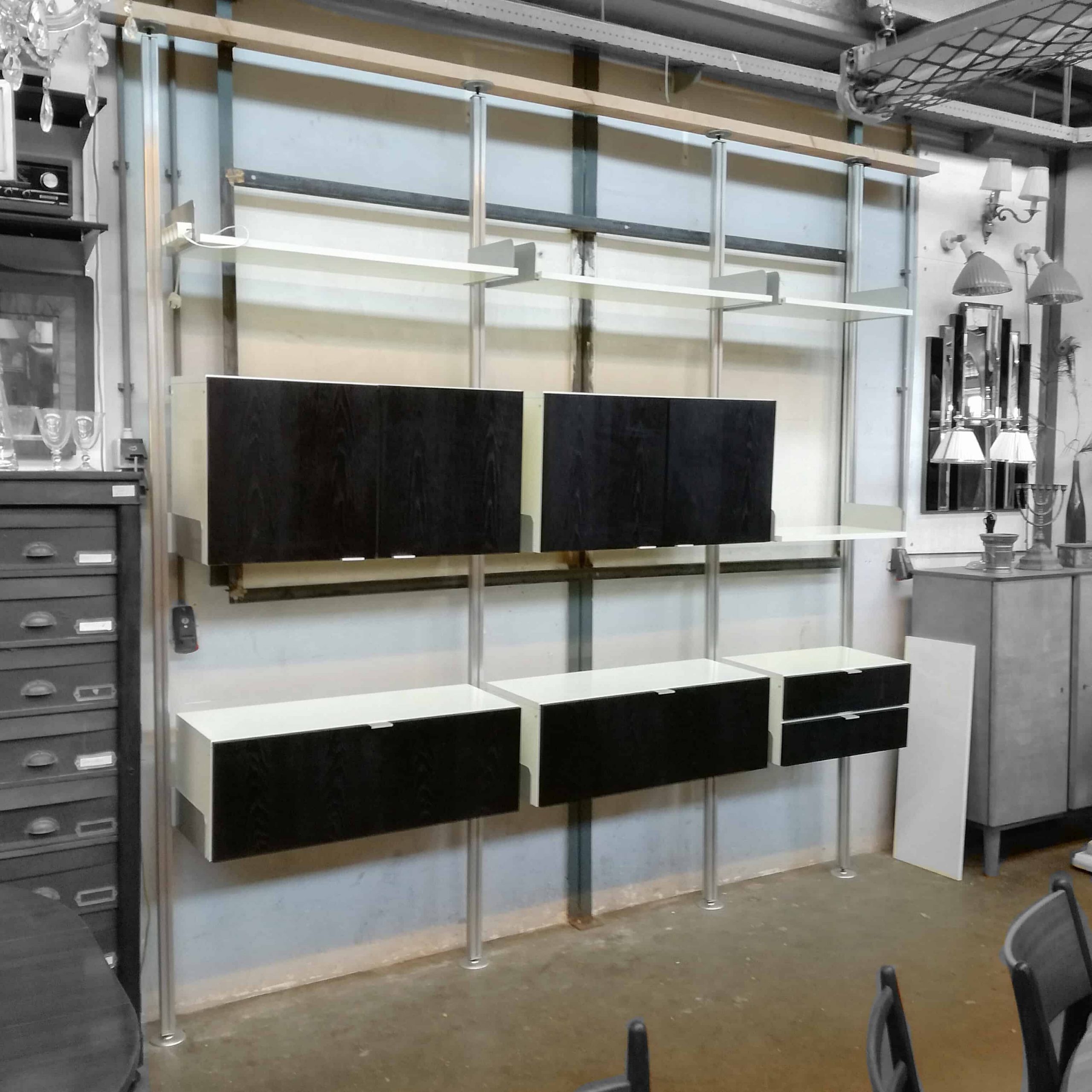 内阁剪辑系统室抽屉架书室分隔器606迪特公羊维索年60-1960年代黑色白色铝木复古设计