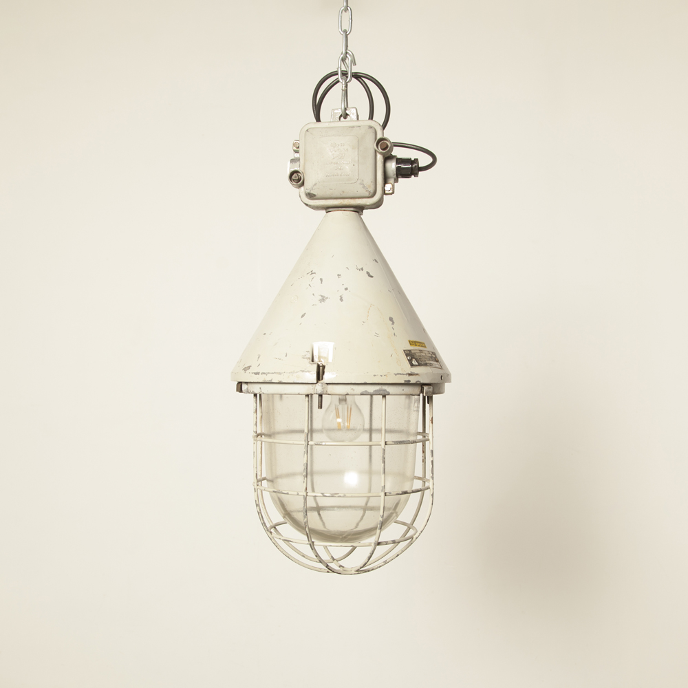 Big Bull Pendant light DDR EOW lamp hanging cage junction box industrial cast aluminum thick glass shade pressed vintage retro grey patina E27 mine splash-proof rugged