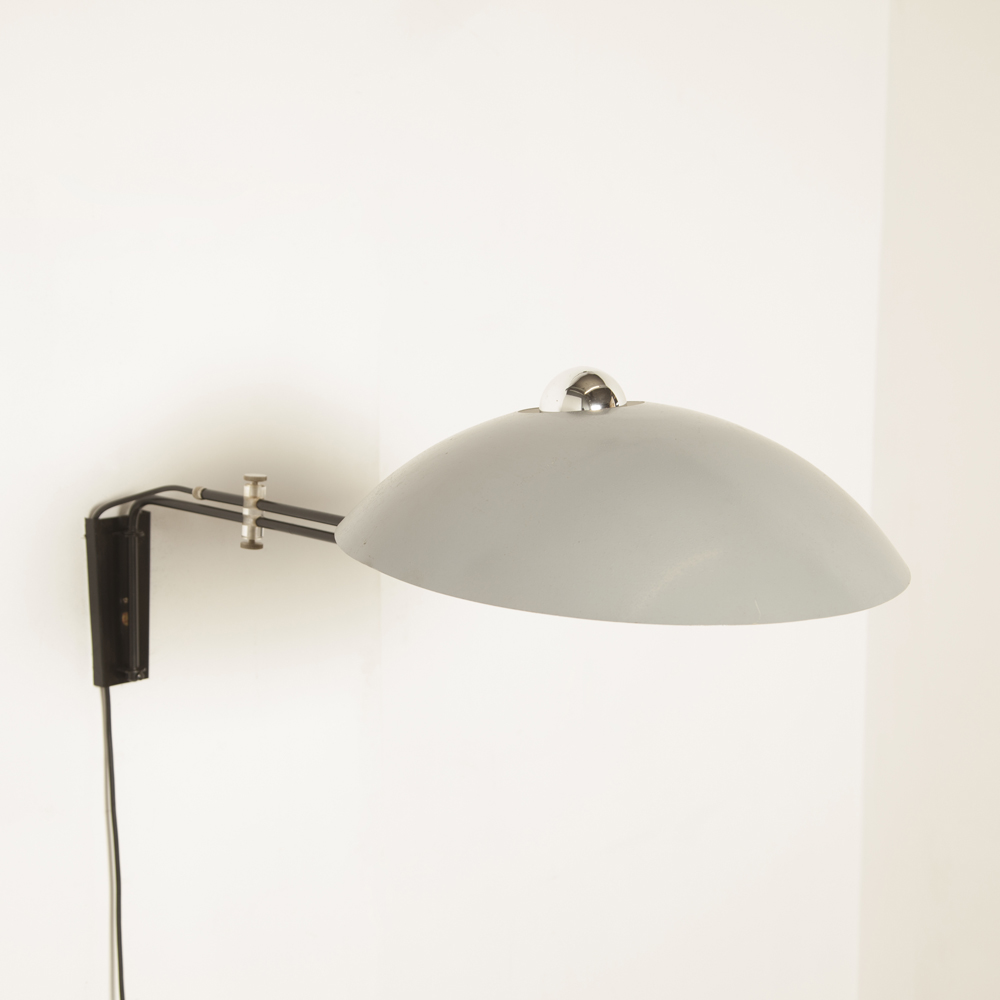 Lampada da parete NX23 lampada da parete Louis Kalff Philips telaio in tubo nero paralume asimmetrico grigio E27 specchio superiore lampadina orientabile orientabile estensibile vintage retrò anni '1950 anni 'XNUMX industriale