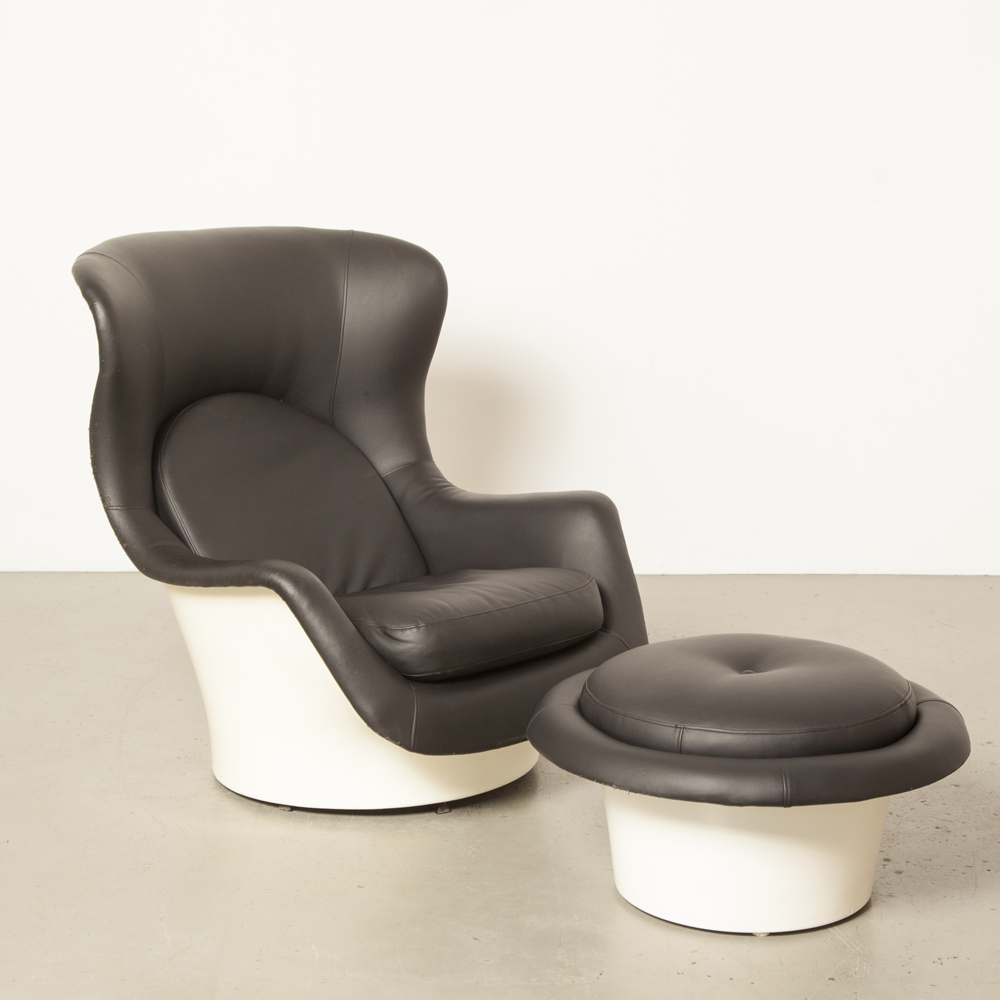 太空时代扶手椅无背长椅神奇塑料未知休闲椅坐墩黑色skai白色玻璃纤维旋转独特的意大利70年代1970年代七十年代复古复古乔·科伦坡风格