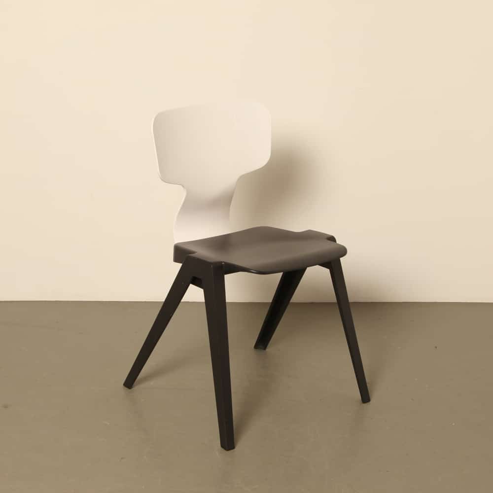 Chair 380 Ineke Hans Ahrend dutch design recycled plastic inspired Revolt Friso Kramer stacking stackable black white