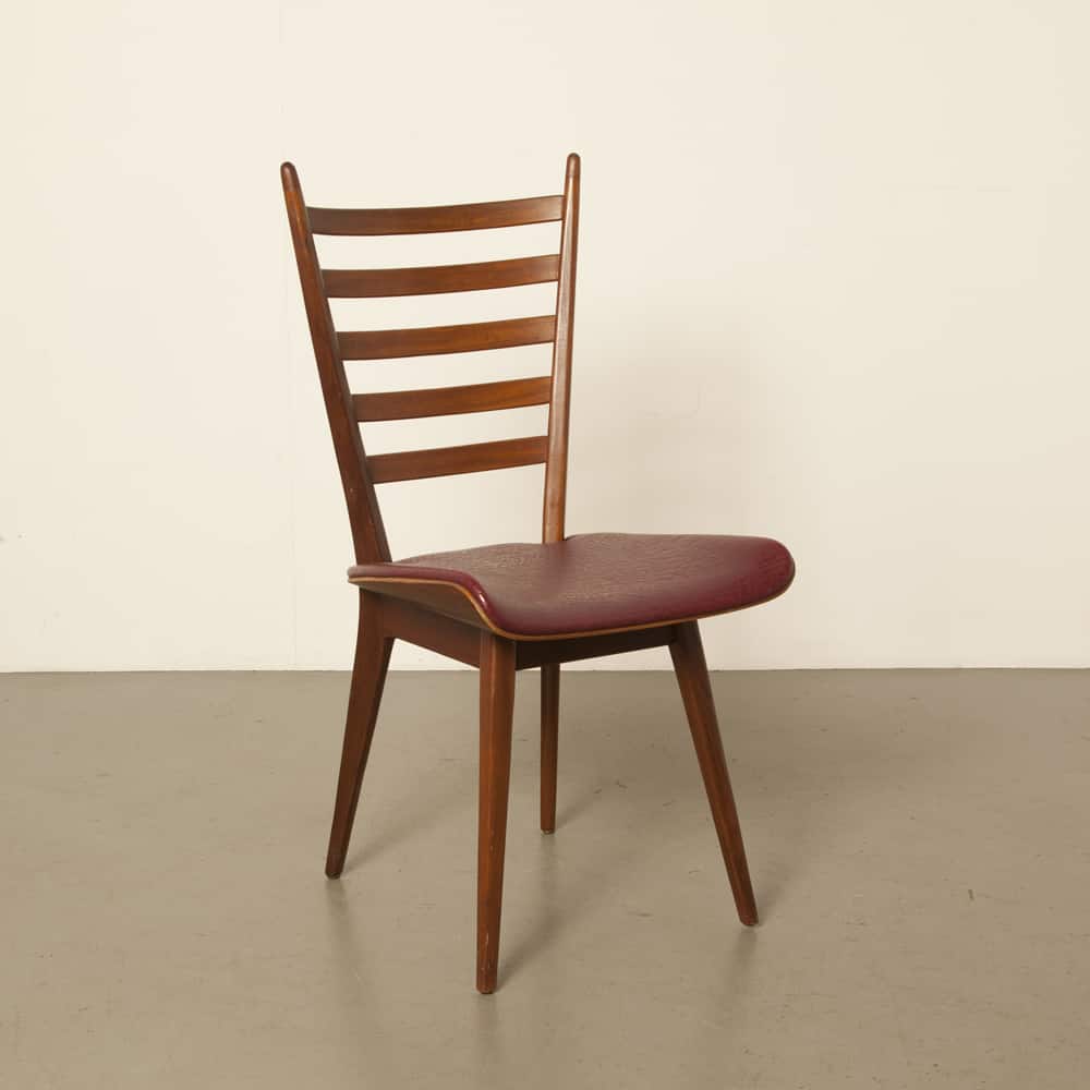 Cees Braakman Pastoe asiento de madera contrachapada con forma de vapor silla de respaldo de cuero sintético vintage retro años 1950 años 1960 años XNUMX años XNUMX