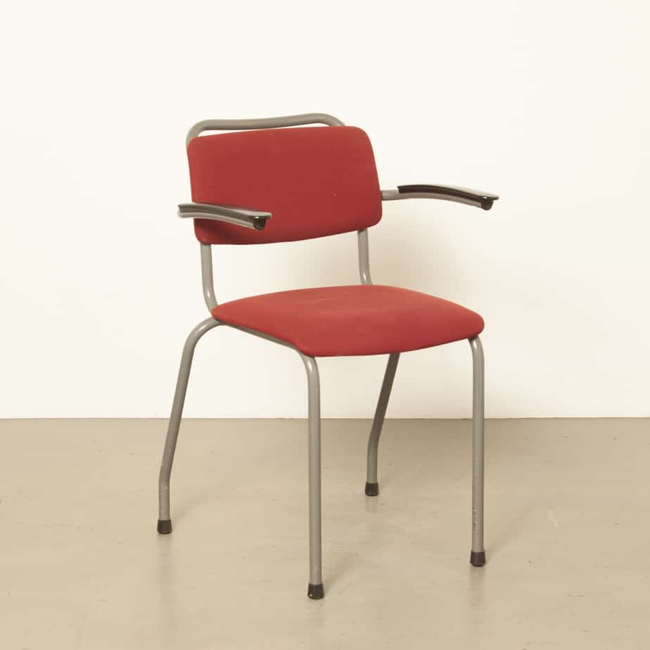 Gispen模型206 1930s TH-Delft 1950s袜子管状框架椅子灰色锤击电木扶手软垫堆叠可堆叠老式复古工业学校