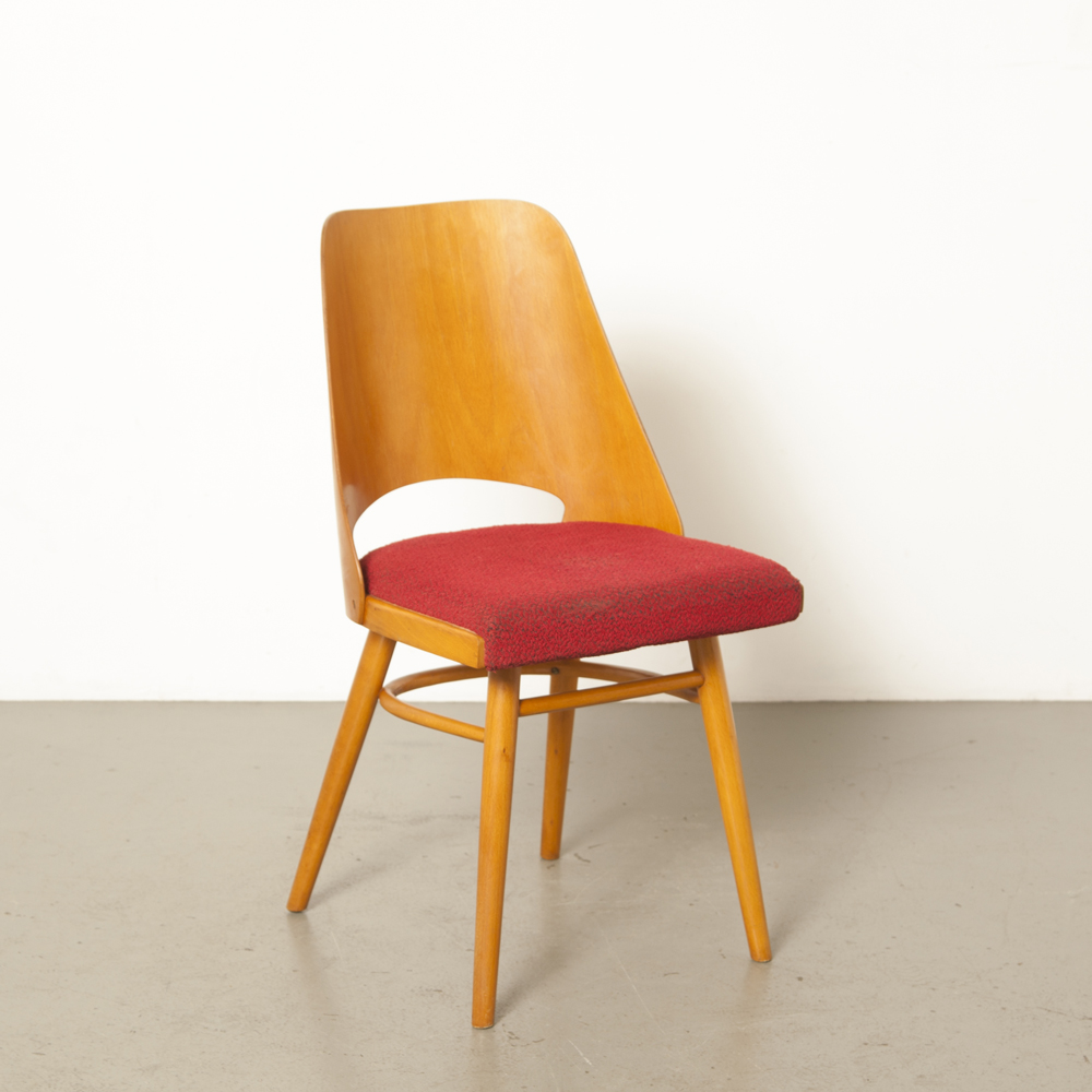 Chair 514 TON Czechoslovakia Oswald Haerdtl Lubomír Hofmann beechwood bent plywood modernist vintage red upholstery patina original retro 60s Thonet 1960s sixties