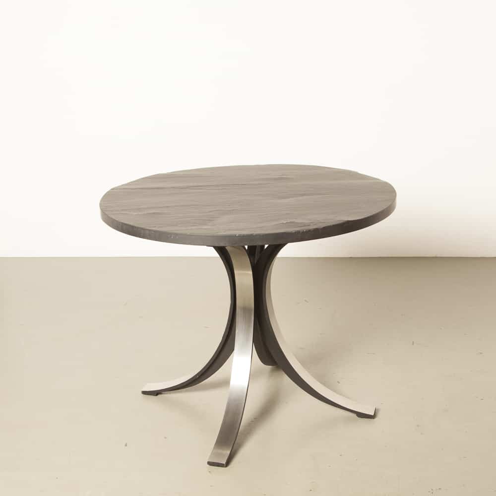 Round table black slate T69 Osvaldo Borsani Tecno Italy brushed aluminum leg 60s 1960s sixties vintage retro Italian modern