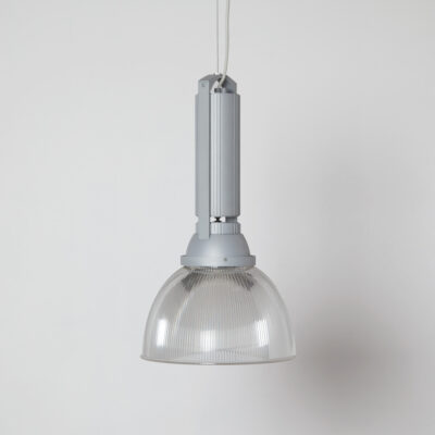 TDX industrial pendant lamp hanging light Germany anodised grey metal body ribbed clear acrylic plastic shade work task factory food hall new matching ceiling cap suspended steel wire