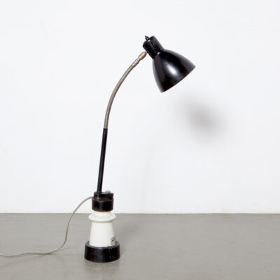 -Cerâmico-isolador-mesa-lâmpada-industrial-preto-branco-luz-único-pescoço de ganso