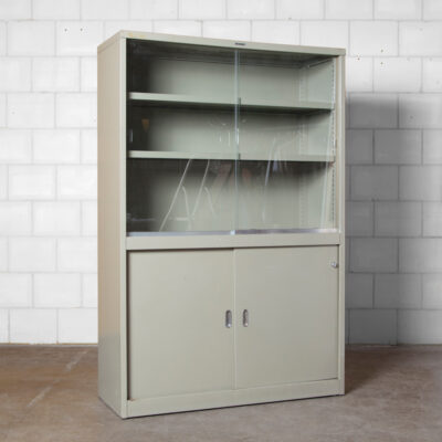 Cubacier Metal Office Cabinet Grey, Industrial Metal Bookcase With Glass Doors