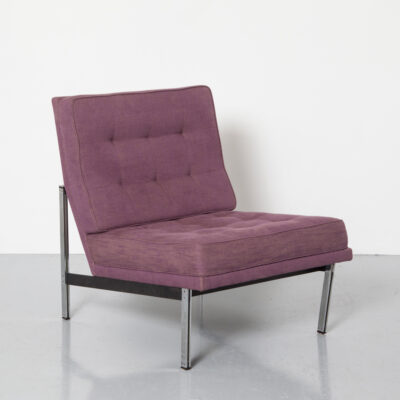 Parallel Bar Lounge Chair Florence Knoll International lavender-grey purple wool blend woven fabric original upholstery labeled Belgium blind tufted buttoned cushion boxed welt iconic mid-century modern vintage retro 50s 1950s fifties easy armchair seating