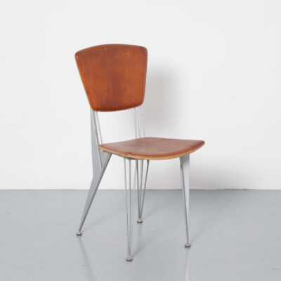 T/38 T38 Chair Studio Archirivolto Fasem Italy Postmodern thick saddle leather cognac brown silver grey metal frame structure support legs Eiffel tower constructivism design Conran Shop Italian 80s 1980s eighties post modern seating