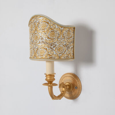 Versace Home Medusa Gilt Sconce Wall Lamp Laudarte srl Gianni Italy Bronze gold-plated shade arm candlestick golden foliage motifs glory decadence Imperial Rome subversive E14 vintage retro postmodern 90s 1990s nineties ornamental