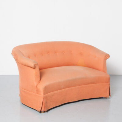 双人沙发沙发床 tête-à-tête petit couch沙发两座桃色座椅形腿实木裙弯曲圆形带衬垫纽扣复古 50 年代 1950 年代五十年代