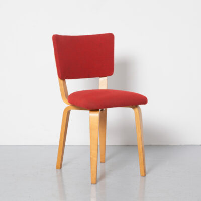 Cor Alons Chair Red Woven Blend Gouda Den Boer Holland bent curved laminated beech birch veneer plywood frame formed shaped glue-laminated gluelam blond vintage retro mid-century modern dutch design 50s 1950s fifties