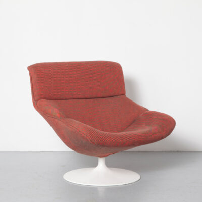 F518 Lounge Chair Geoffrey Harcourt Artifort arancio polveroso nuovo rivestimento intrecciato misto lana conchiglia in legno pressato conchiglia in alluminio pressofuso base a tromba girevole vintage retrò metà del secolo moderno anni '70 anni '1970 anni 'XNUMX poltrona etichettata