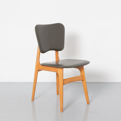 Винтажный набор стульев для столовой Зеленый массив бука и березы, органическая форма, датский стиль, военный, оливковая обивка из кожзаменителя, современный винтаж, ретро, ​​60-е, 1960-е, кресла Louis van Teeffelen WeBe