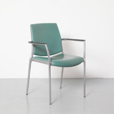 Capa 4200 Chair Jorge Pensi Kusch+Co Germany teal leather upholstery polished aluminium frame elegant slender black polyamide armrest pads stacking shaped curvaceous ¡Hola! contemporary modern 90s 1990s nineties
