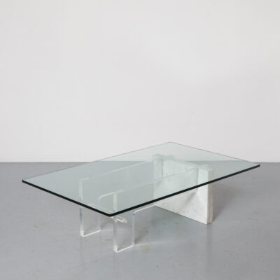 Italian Coffee Table thick glass top plexiglas legs marble leg Perspex Lucite Acrylic Lexan Lexaan floating low sheet rectangle rectangular jigsaw pieces fits together no screws modern contemporary 90s 1990s nineties salon