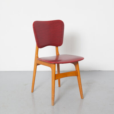 Винтажное кресло для столовой Красная массивная рама из светлого бука и березы органической формы обивка из кожзаменителя в датском стиле современный винтаж ретро 60-х 1960-х годов сиденья Louis van Teeffelen WeBe