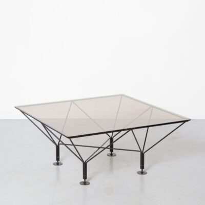 Alanda Coffee Table Paolo Piva B&B Italia style smoked glass top black steel wire/rod base minimal geometric inverted pyramid space-frame levelling feet industrial square postmodern 80s 1980s eighties