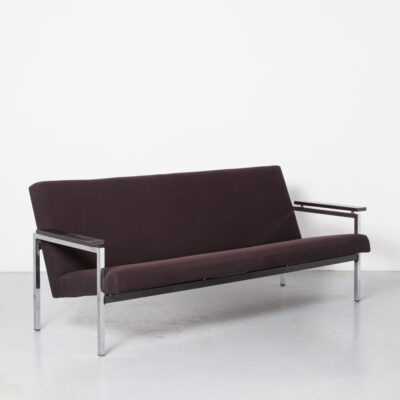 Model 30 Sofa Couch Gijs van der Sluis Stalen Meubelen Culemborg wine black woven upholstery chromed square tube frame floating solid wood armrest functional clean lines minimalist dutch design stretched lounge easy vintage retro mid-century modern 60s 1960s sixties seating