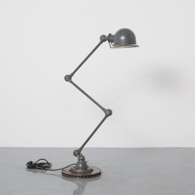 Jieldé Loft Floor Desk lamp Standard Jean-Louis Domecq grey painted steel patina activity simple robust articulated light cables joint industrial timeless functional classic handmade France vintage retro design Yielde mid-century modern 50s 1950s fifties porcelain E27 car brake disc base