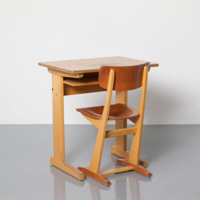 Children's School Chair Desk Set teenager adult tall Casala Karl Nothhelfer Carl Sasse solid beech wood frame plywood used worn patina design classic icon german academic seating vintage retro mid-century modern 50s 1950s fifties updated side-table