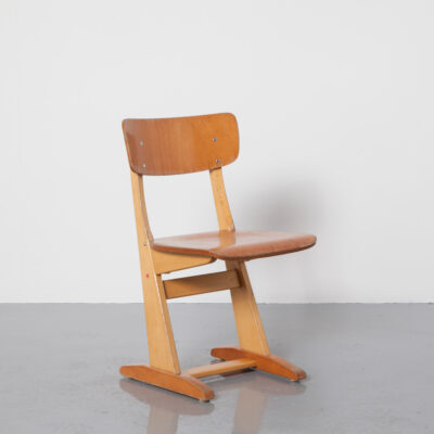 Children's School Chair Casala middle-childhood short Karl Nothhelfer Carl Sasse solid beech wood frame shaped bent plywood back seat used worn patina design classic icon german academic seating vintage retro mid-century modern 50s 1950s fifties updated