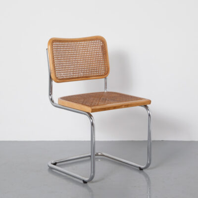 S32 Cantilever Chair S64 Marcel Breuer copy reproduction chromed tubular steel natural solid beech design classic wickerwork seat back bent curved frame Thonet Mart Stam Bauhaus wicker reed vintage retro mid-century modern 30s 1930s thirties seating floating Italy
