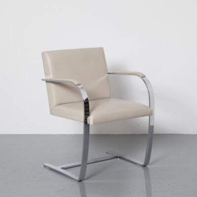 Flat Bar Brno Chair Ludwig Mies van der Rohe Knoll Studio International signed parchment bone cream leather heavy chrome frame arm pads iconic simple elegance secondhand design 30s 1930s thirties vintage retro mid-century modern sleek lean clean Tugendhat House