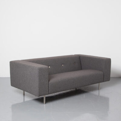 Bottoni Couch Moooi grey Marcel Wanders woven wool blend Kvadrat upholstered sofa Organic Modern contemporary modern 2000s chromed button brushed steel legs easy lounge low slung seating charcoal
