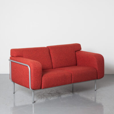 Bert Plantagie sofá vermelho cinza-prata tubo quadro caixa almofadas pilha assento sofá tecido estofado de qualidade vintage retro design moderno meados do século 2000