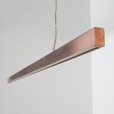 I MODEL 1800 Cord Brushed Copper Anour Copenhagen Arash Nourinejad Denmark custom size hand made to order touch dimmer built-in 36W LED minimalist elegant line bar thin profile pendant contemporary modern suspension cable mounting point