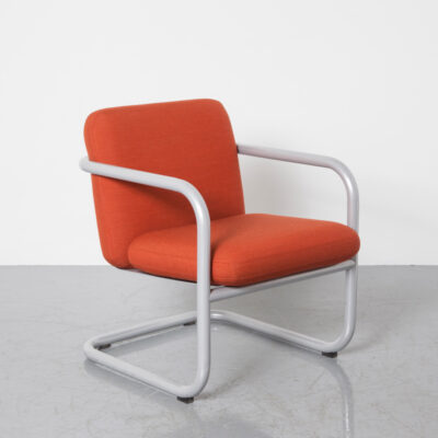 S70-4 Easy Chair Lammhults Red grey tube frame powder-coated large diameter steel woven cushion attached lounge armchair cantilever sling seating Börge Lindau Bo Lindekrantz glides reversible vintage retro mid-century modern 60s 1960s sixties
