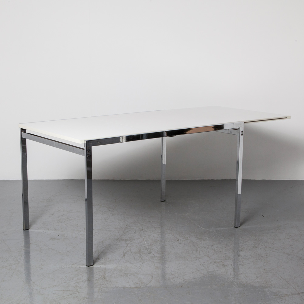 industrie Panter Analist TU30 uitschuifbare tafel Cees Braakman Pastoe chroom wit ⋆ Neef Louis  Design Amsterdam