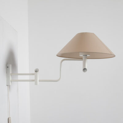 Swing-Arm Wall-Mounted Reading Lamp desk work task adjustable light white powder-coated structure tan shade vintage retro mid-century modern 80s 1980s eighties
