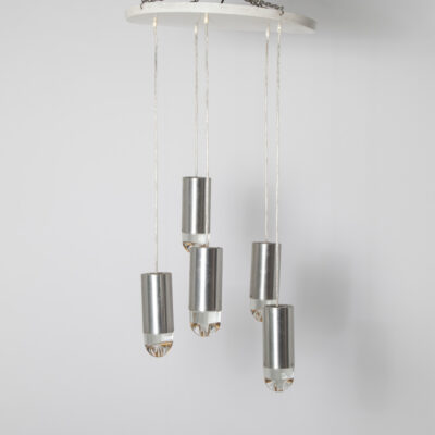 RAAK Bullet Kristal-Lit 阶梯式吊坠集群级联组灯灯拉丝铝圆柱罐 P1415 异形玻璃 Aalsmeer 荷兰荷兰设计复古复古本世纪中叶现代 70 年代 1970 年代七十年代