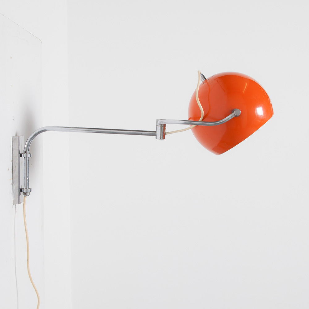 Lampe Eye-ball, Lampe de Chevet Vintage, Lampe Orange et Chrome