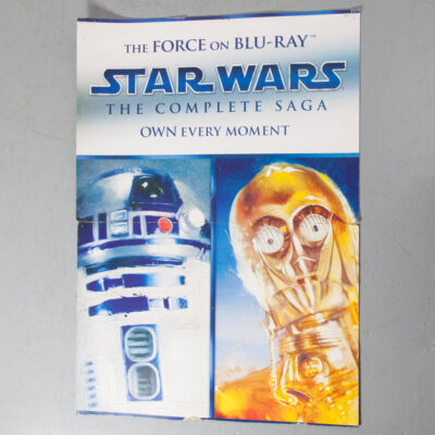 R2D2 C3PO Star Wars Blu-Ray Poster large Starwars blue white gold The Force Film Movie DVD painting bright vivid colours cardboard folded 2000s collectable saga decor House in-store display