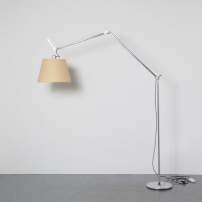 Tolomeo Mega Floor Lamp Aluminium Parchment De Lucchi Fassina Artemide Italy free standing adjustable arm light cantilevered joints polished spring balanced shade design 2000s Noughties E27 fitting in-line dimmer contemporary modern