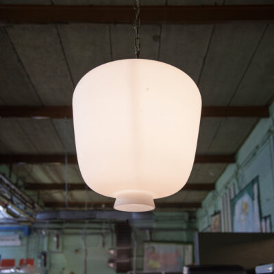 Zero Lamp Olle Andersson Pukeberg large size opal white opaline milk opaque glass shade brass cap chain Swedish suspended light pendant hanging E27 vintage retro mid-century modern 40s 1940s forties lighting