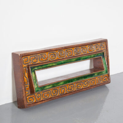 复古陶瓷信箱板槽信箱古董世纪之交装饰艺术摩洛哥棕色绿色干邑色瓷砖釉复古 20 年代 1920 年代二十年代