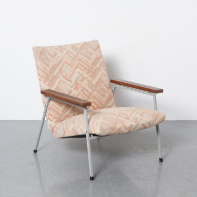 로터스 레이디 안락 의자 Rob Parry Gelderland 낮은 등받이 라운지 회색 사각형 프로필 튜브 프레임 단단한 웽제 팔걸이 덮개를 씌운 만능 네덜란드 디자인 의자 빈티지 복고풍 중반 세기 현대 60 년대 1960 년대 좌석
