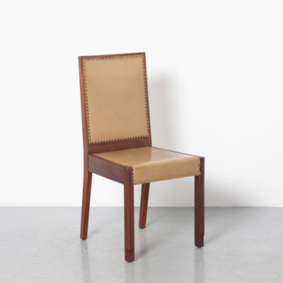 阿姆斯特丹学校椅子餐厅实心红木原始棕褐色人造革装饰饰钉复古复古古董现代主义装饰艺术 1920 年代 20 年代二十年代座椅