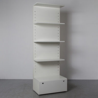 Interlübke Shop Display Shelf Unit white height adjustable drawer tall high storage steel frame Germany quality cabinet cupboard store minimalist clean lines contemporary modern 2000s