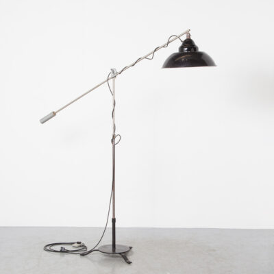 Counter Balance Standing Light floor lamp fishing pole boom arm GM auto car headlight glass Steam Punk height adjustable angle vintage shade Steam Punk Upcycled recycled reuse salvage steel tube tripod base industrial rugged E27 foot switch Pieter Bredius retro
