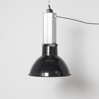 Mazda Industrial Factory Light Lamp French black enamelled shade white aluminium tower E27 fitting rewired hanging pendant suspension weathered enamel design utilitarian vintage retro 50s 1950s fifties