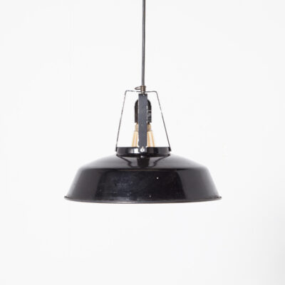 Industrial Factory Light Open Top Lamp Mazda French black enamelled shade white new E27 fitting rewired hanging pendant suspension weathered enamel design utilitarian vintage retro 30s 1930s thirties patina